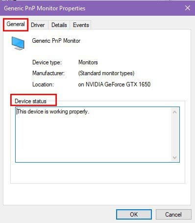 GPU health check from Display Properties
