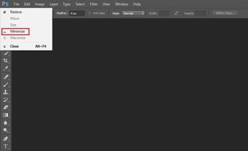Using the application menu to exit full screen