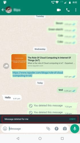 WhatsApp undo Delete for me on Android