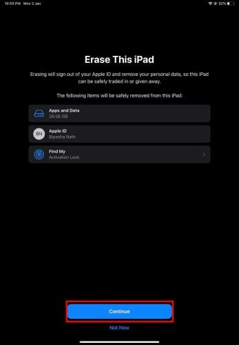 Confirm erase all content on iPad
