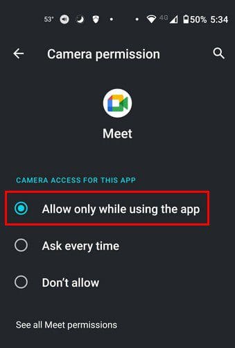 Google Meet camera permissions