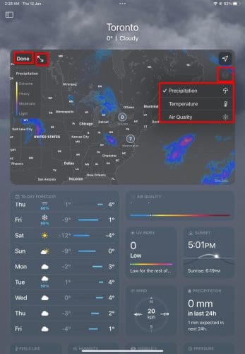 The Weather Map Card on Apple Weather app
