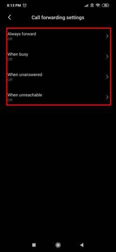 Turning off all call forwarding options