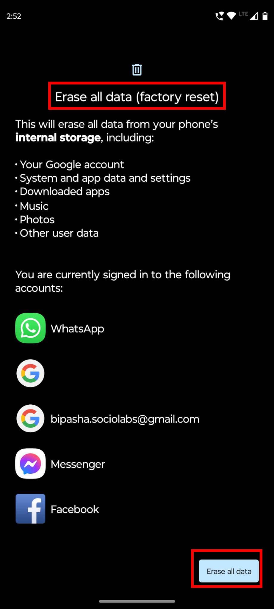 How to factory data reset an Android device