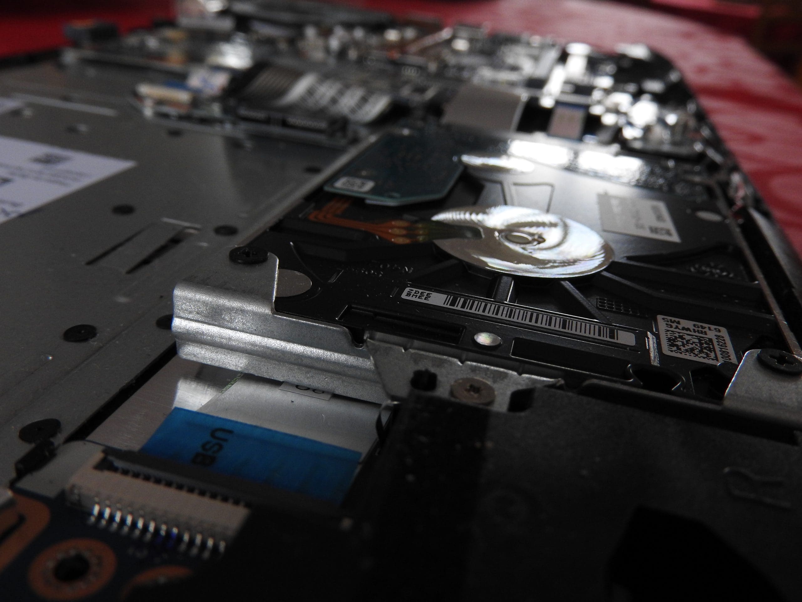 The view of a motherboard hard drive bay