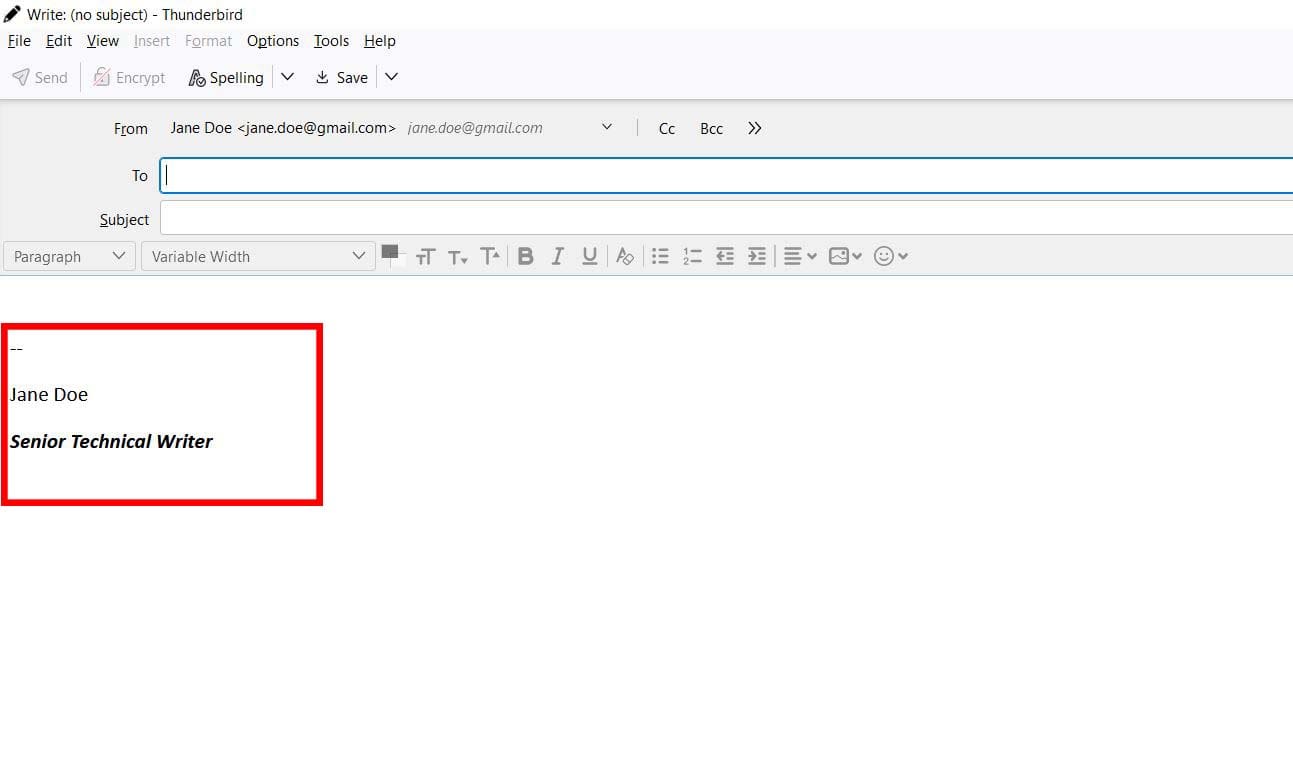 An example of a signature in Thunderbird