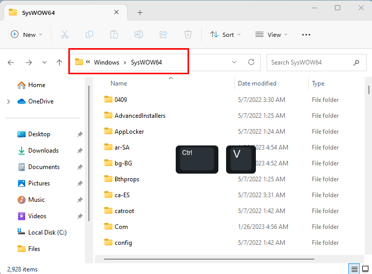 Paste the downloaded ExplorerFrame.dll file here