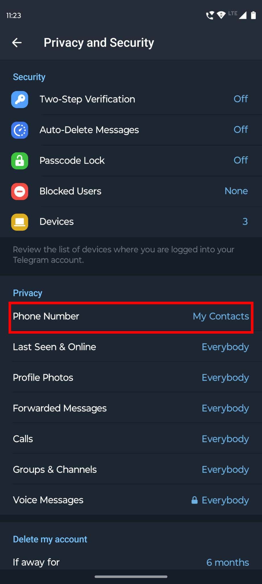 Telegram app Privacy and security