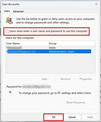 Users must enter a user name and password Windows 11