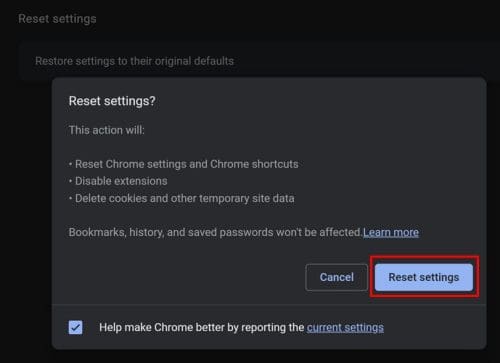Reset Chrome Browser