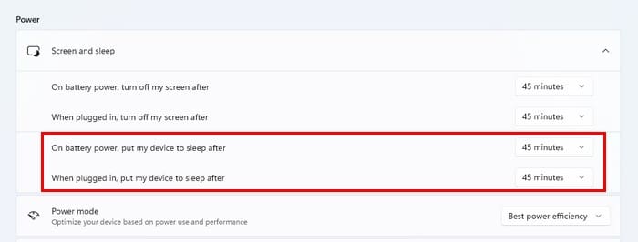 Windows 11 Sleep options