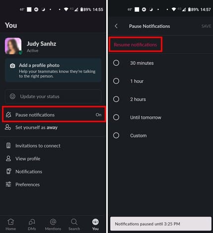 Resume Slack notifications Android