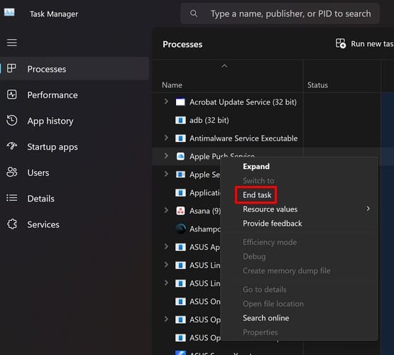 End Task in Task Manager